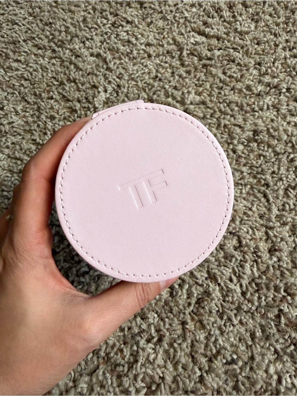Tom Ford Pink Round Travel Jewelry Case Zip Organizer Small Storage Box